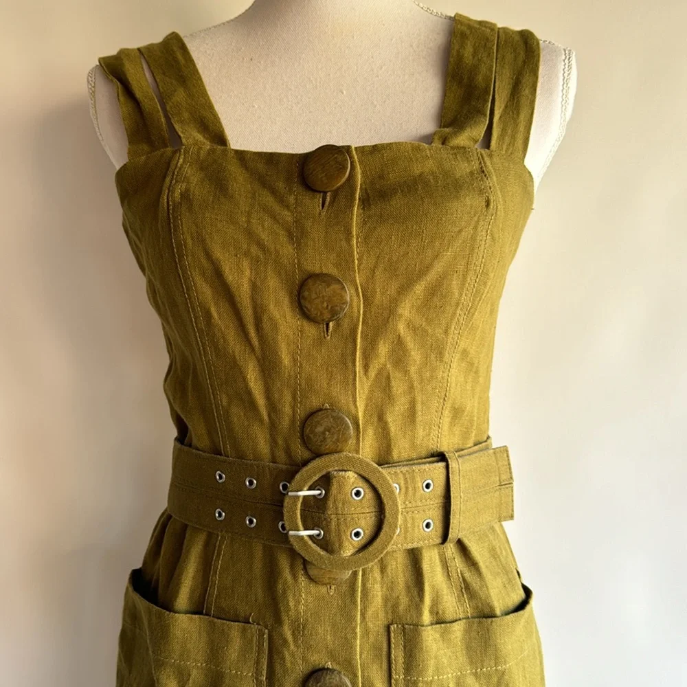 Nicholas Button Front Belted Linen Mini Dress - sz 4 US - Picture 2 of 8